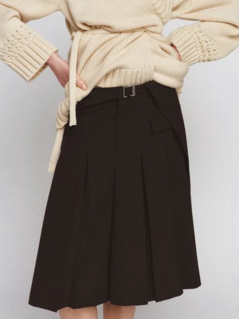 NWT Zara Woman Bloggers Fav ZW COLLECTION PLEATED MIDI SKIRT Brown Size XL